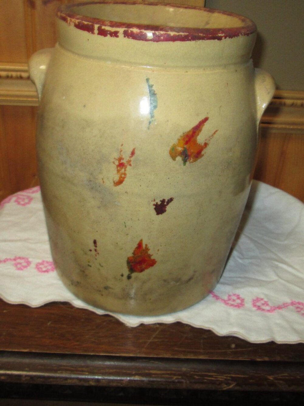 antique primitive farm decor 1 gal counter crock or butter churn GOOD